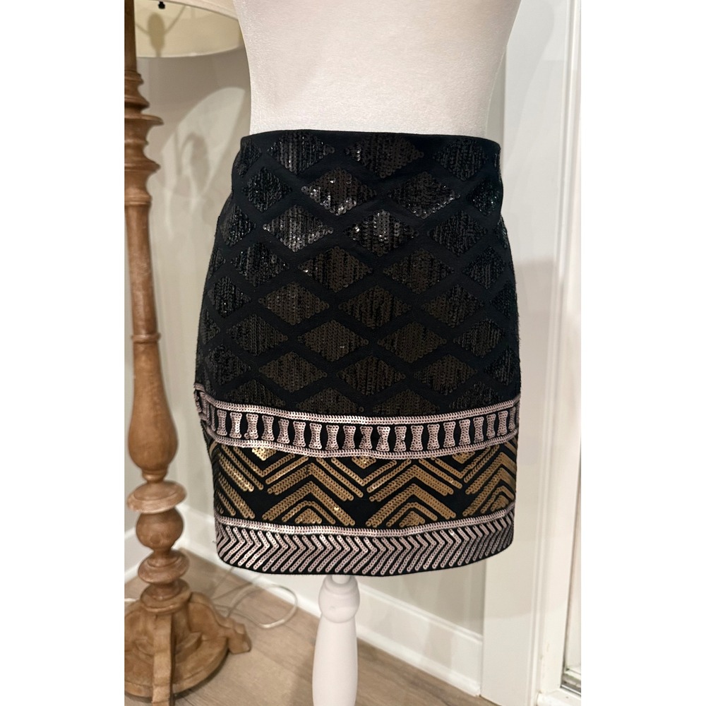 Express Black Gold Silver Sequin Mini Skirt Large Bodycon Holiday Night